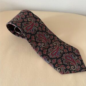Christian Dior Paisley Silk Tie Made in USA Black Red Blue Classic